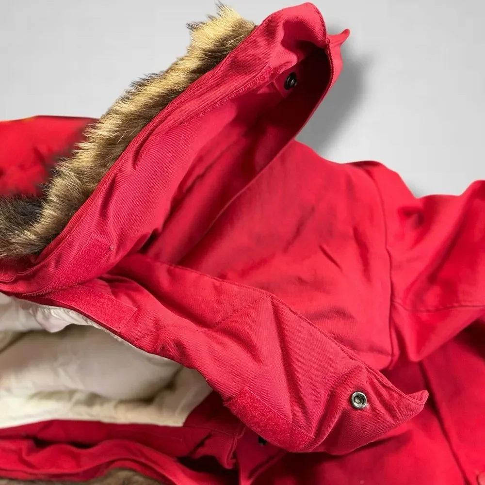 Nautica Goose Down Raccoon Fur Trim Trench Parka Coat Womens Large Belted Hooded